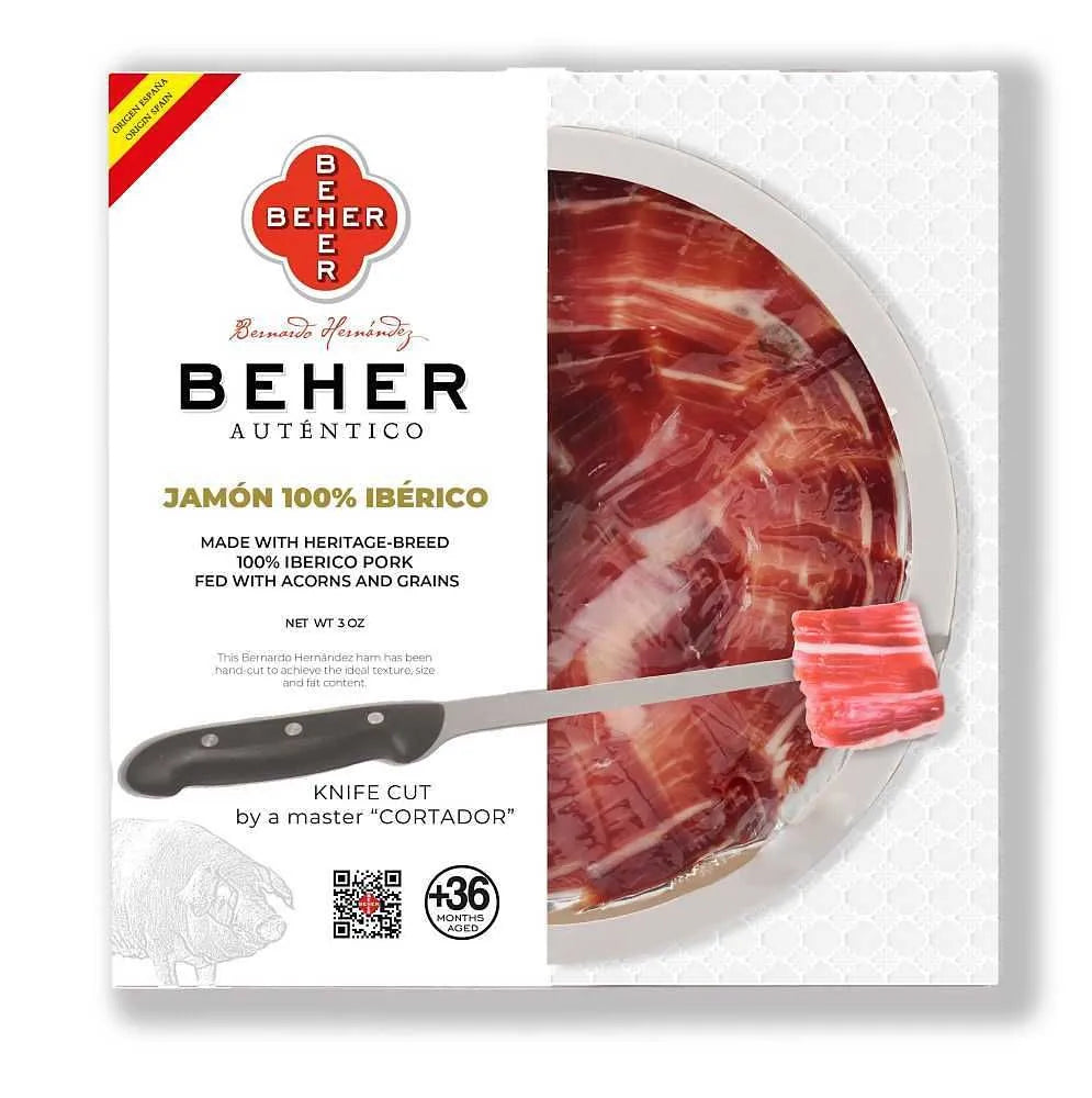 BEHER Hand Knife-Sliced Plate 100% Ibérico Ham (Jamón) - 3.0 oz